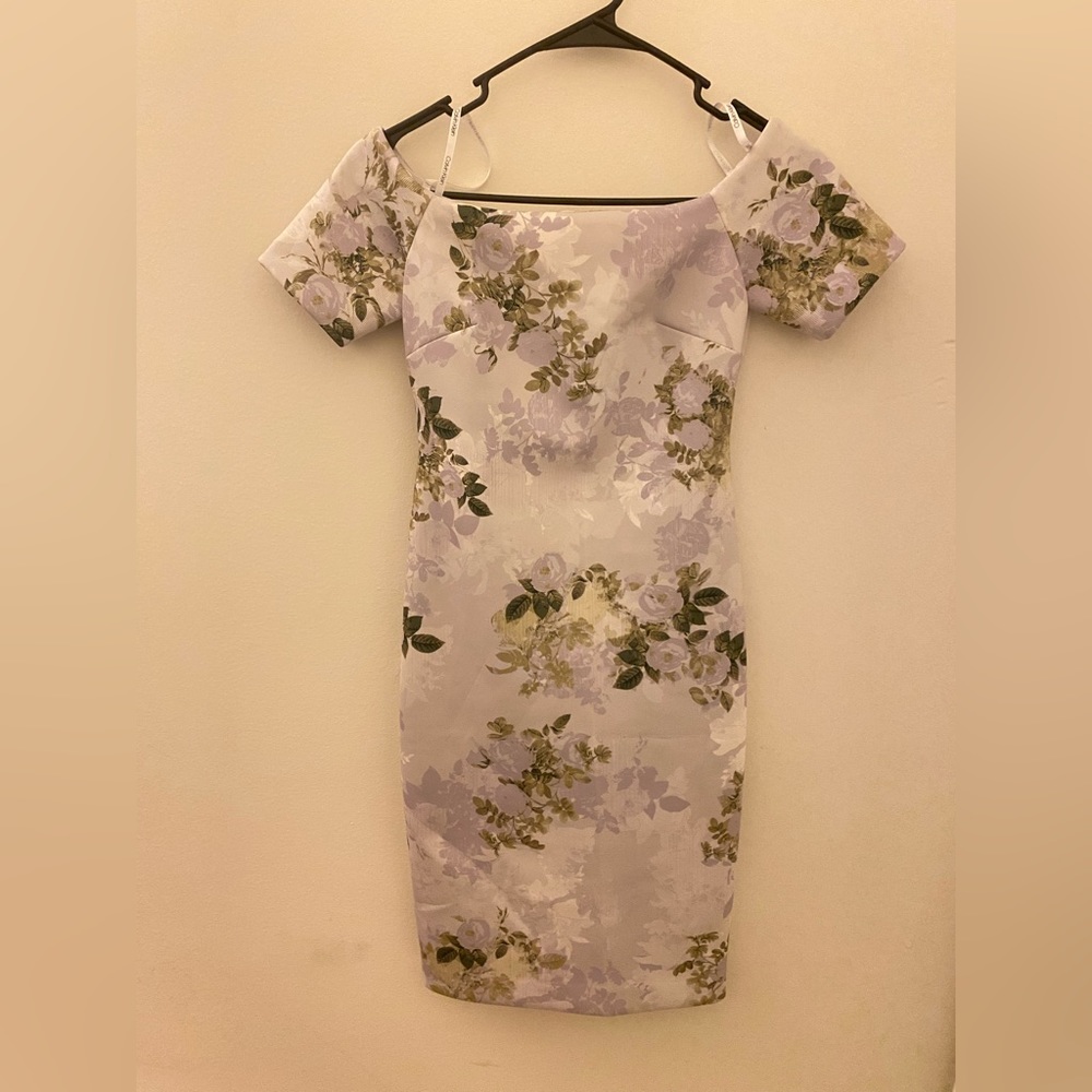 Calvin Klein Womens Floral Off-The-Shoulder Sheath Dress